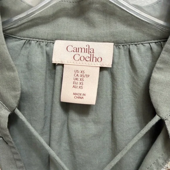 Camila Coelho Floral Mini Dress Blouson Sleeve Waist Tie Size Sage Green Size XS - Picture 10 of 11